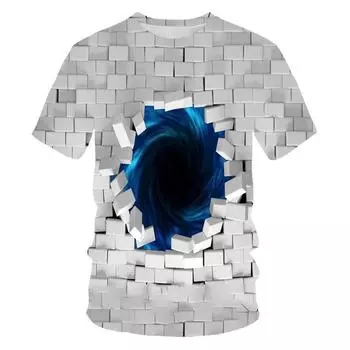 Летняя новая футболка с 3D-цифровой печатью, мужская футболка с круглым вырезом в полоску и сеткой 3XL