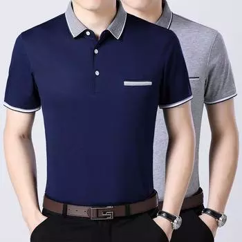 Летняя новая футболка с короткими рукавами для мужчин среднего возраста, хлопковая свободная футболка с настоящим карманом для людей среднего и пожилого возраста, тонкий стиль M