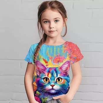 Летняя новая футболка с милым котом для детей 3-14 лет с 3D рисунком в стиле аниме для девочек и мальчиков, модная футболка с короткими рукавами 100