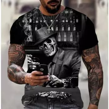 Летняя новая футболка с принтом черепа для мужчин, повседневная одежда с короткими рукавами, уличная хип-хоп футболка с 3D-принтом S