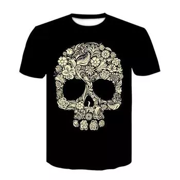 Летняя новая футболка унисекс с 3D-цифровым принтом, европейский и американский модный тренд, футболка с черепом больших размеров XS