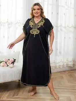 Летняя новая хлопковая блузка-бикини в стиле инди-фолк с v-образным вырезом и вышивкой по бокам, свободное пляжное длинное платье, женские купальники, блузка Q660 One Size чёрный