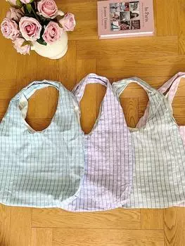 Летняя новая холщовая сумка в стиле колледжа с пузырьковой клеткой, маленькая, свежая, большая вместительная, повседневная сумка-жилет