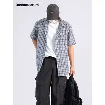 Летняя новая клетчатая рубашка мужская рубашка в стиле ретро с коротким рукавом в американском стиле японская рубашка куртка M синий