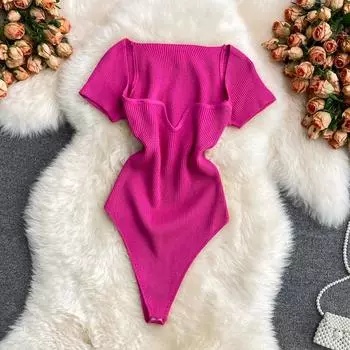 Летняя новая короткая футболка с высокой талией и квадратным воротником, цельный топ