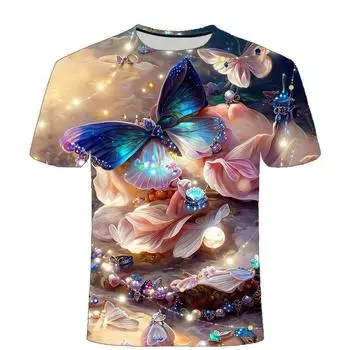 Летняя новая красивая бабочка 3D принт с короткими рукавами для мужчин и женщин повседневная модная футболка с круглым вырезом в тренде XS