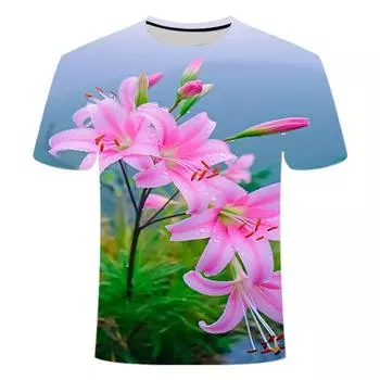 Летняя новая красивая футболка с 3D-принтом в виде цветка, модная и универсальная, с коротким рукавом для учеников начальной и средней школы XS