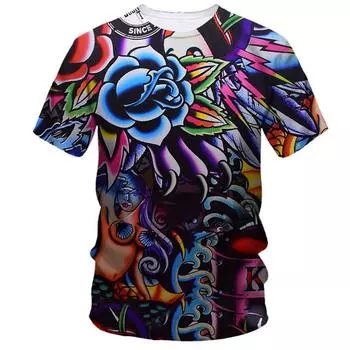 Летняя новая креативная футболка с рисунком граффити Art Line, мужская модная повседневная футболка в стиле хип-хоп Harajuku с 3D HD принтом и коротким рукавом XS