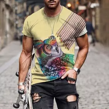 Летняя новая креативная футболка с рисунком совы с 3D-принтом, уличная, повседневная, веселая, большого размера, с круглым вырезом, коротким рукавом, дышащая футболка S