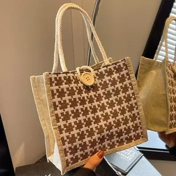 Летняя новая льняная сумка для женщин, которые ходят на работу с сумкой-ланч-боксом Bento, модная сумка для переноски из льна, маленькая сумка для переноски