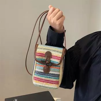 Летняя новая мини-сумка через плечо из соломы для путешествий, женская изысканная и милая маленькая сумочка, женская сумка для мобильного телефона, пляжная сумка через плечо