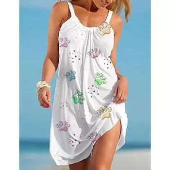 Летняя новая мода 3D-принт собачьей лапки пляжное платье женские платья-комбинации без рукавов уличная одежда в стиле бохо пляжная одежда для женщин и девочек вечернее платье S