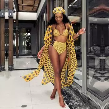 Летняя новая мода бикини из трех частей с ретро-принтом сексуальный купальник с бретельками на бретельках пляжный солнцезащитный костюм куртка женский пляжный купальник L41