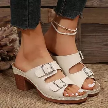 Летняя новая мода крышка для рта рыбы на высоком каблуке мода повседневная большого размера женская пряжка ремня крутая 36