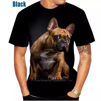 Летняя новая мода летняя милая французская бульдог 3d печать мужская футболка женская повседневная трендовая футболка топ S
