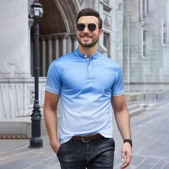 Летняя новая мода мужская рубашка поло с воротником-стойкой, градиентный дизайн цвета, мужская повседневная рубашка поло для гольфа, топы S синий