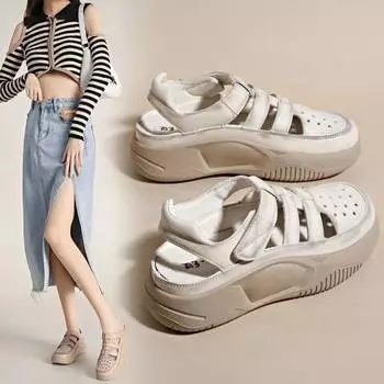 Летняя новая мода на мягкой подошве женская обувь ретро полые спортивные сандалии Баотоу женские римские сандалии на толстой подошве 35