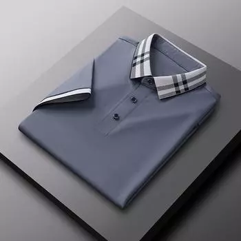 Летняя новая модель, мужская футболка из модального ледяного шелка, бесшовная дышащая рубашка поло с короткими рукавами и деловыми лацканами для мужчин среднего возраста M