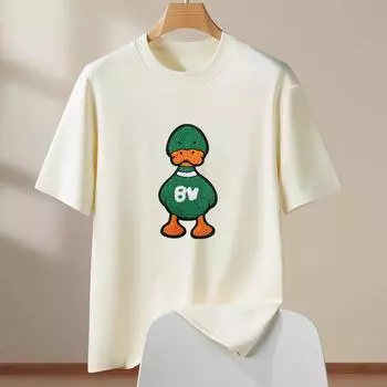 Летняя новая модная брендовая футболка Ins с короткими рукавами и короткими рукавами с короткими рукавами и вышивкой в виде утки для мужчин и женщин M