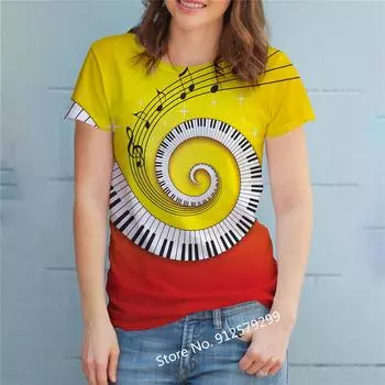 Летняя новая модная футболка с 3D-принтом «Фортепианные ноты», мужская/женская хип-хоп музыка, повседневная дышащая футболка с короткими рукавами XL