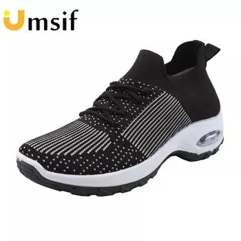 Летняя новая модная и удобная женская спортивная обувь, повседневные кроссовки на воздушной подушке, сетчатая толстая подошва и цветные блоки 35 чёрный