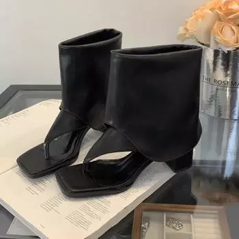 Летняя новая модная обувь на плоской подошве, женская обувь с квадратным носком, брюки в елочку, толстый каблук, крутые ботинки 35