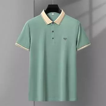 Летняя новая модная повседневная мужская рубашка с короткими рукавами в деловом стиле, однотонная рубашка поло M зелёный