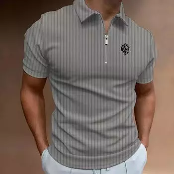 Летняя новая модная повседневная рубашка поло с принтом, мужская рубашка поло с коротким рукавом на молнии, мужская одежда S серый