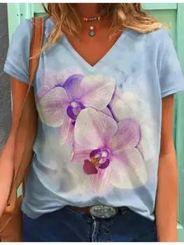 Летняя новая модная женская футболка, повседневная, с короткими рукавами, в стиле Харадзюку, с 3D-принтом, модный топ с V-образным вырезом, свободная уличная одежда большого размера S