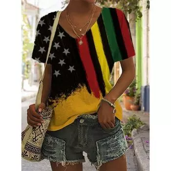 Летняя новая модная женская сексуальная футболка с V-образным вырезом и короткими рукавами, напечатанная на 3D-принте S