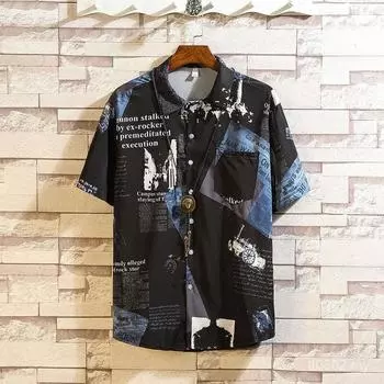 Летняя новая молодежная мужская модная персонализированная рубашка с короткими рукавами и цветочным принтом, свободная рубашка больших размеров для полных людей S