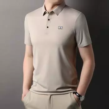 Летняя новая мужская футболка молодежная тонкая однотонная поло воротник короткий рукав повседневная модная свободная корейский стиль M