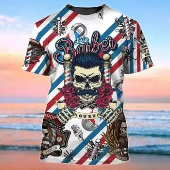 Летняя новая мужская футболка с 3D-принтом, парикмахерская, удобная и повседневная, трендовая, с круглым вырезом, большого размера, повседневная, с коротким рукавом S