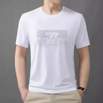 Летняя новая мужская футболка с круглым вырезом и короткими рукавами, молодежная тонкая дышащая мужская футболка из ледяного шелка с половиной рукавов, модная футболка