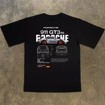 Летняя новая мужская и женская повседневная футболка с круглым вырезом Porsche Porsche 911GT3RS Racing Modified Car с коротким рукавом 2025 года S