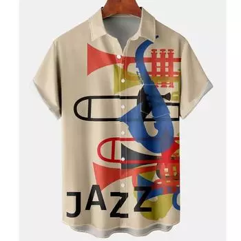 Летняя новая мужская модная свободная рубашка с коротким рукавом и принтом гитары в виде 3D-музыки S