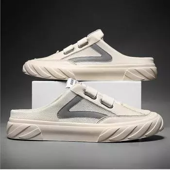 Летняя новая мужская обувь с сетчатым лицом и полушваброй 39 бежевый