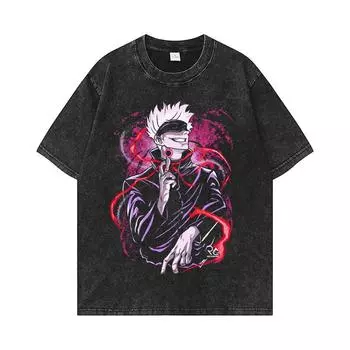 Летняя новая мужская одежда, американская ретро-стиранная старая хлопковая футболка, мужская ONE PIECE, мультяшная анимация, свободная, короткие рукава S