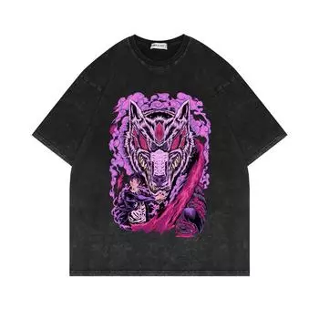 Летняя новая мужская одежда из чистого хлопка Tide Brand American Retro, стираная свободная футболка с изображением человека с бензопилой для мужчин и женщин S