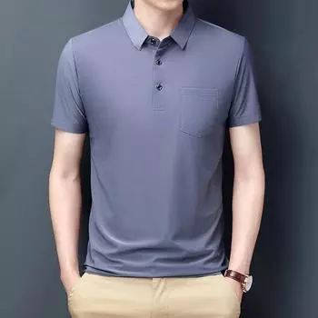 Летняя новая мужская однотонная футболка с короткими рукавами и лацканами, повседневная тонкая футболка для мужчин M
