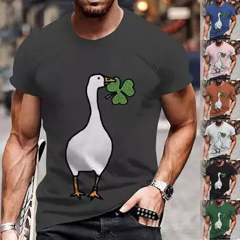 Летняя новая мужская популярная футболка с 3D-стилем и принтом, футболка с круглым вырезом и коротким рукавом L армия зеленый