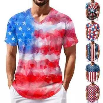 Летняя новая мужская популярная футболка с v-образным вырезом и короткими рукавами с принтом L синий