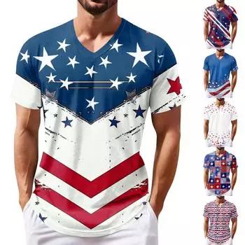 Летняя новая мужская популярная футболка с v-образным вырезом и короткими рукавами с принтом L синий