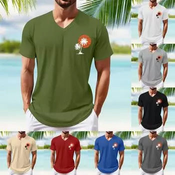 Летняя новая мужская популярная футболка с v-образным вырезом и короткими рукавами с принтом L бежевый