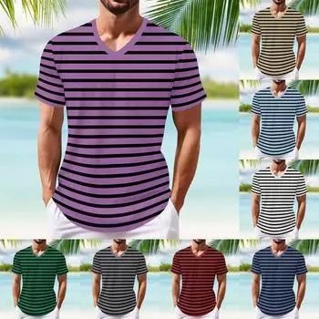 Летняя новая мужская популярная футболка с v-образным вырезом и короткими рукавами с принтом L синий