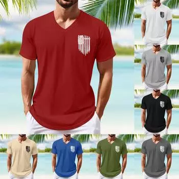 Летняя новая мужская популярная футболка с v-образным вырезом и короткими рукавами с принтом L бежевый