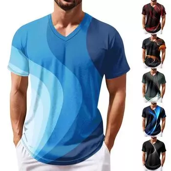 Летняя новая мужская популярная футболка с v-образным вырезом и короткими рукавами с принтом S красный