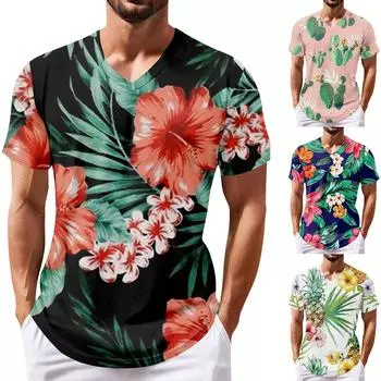 Летняя новая мужская популярная футболка с v-образным вырезом и короткими рукавами с принтом S чёрный