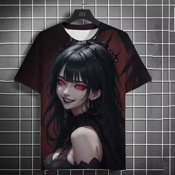 Летняя новая мужская повседневная футболка с коротким рукавом на Хэллоуин, вампир, аниме-девушка, удобная дышащая футболка с принтом в стиле ретро с коротким рукавом L