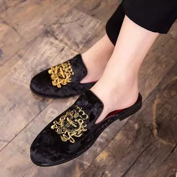 Летняя новая мужская повседневная модная сумка-полушапки с вышивкой из матовой кожи без каблука дышащая молодежная мужская приливная тапочка 38